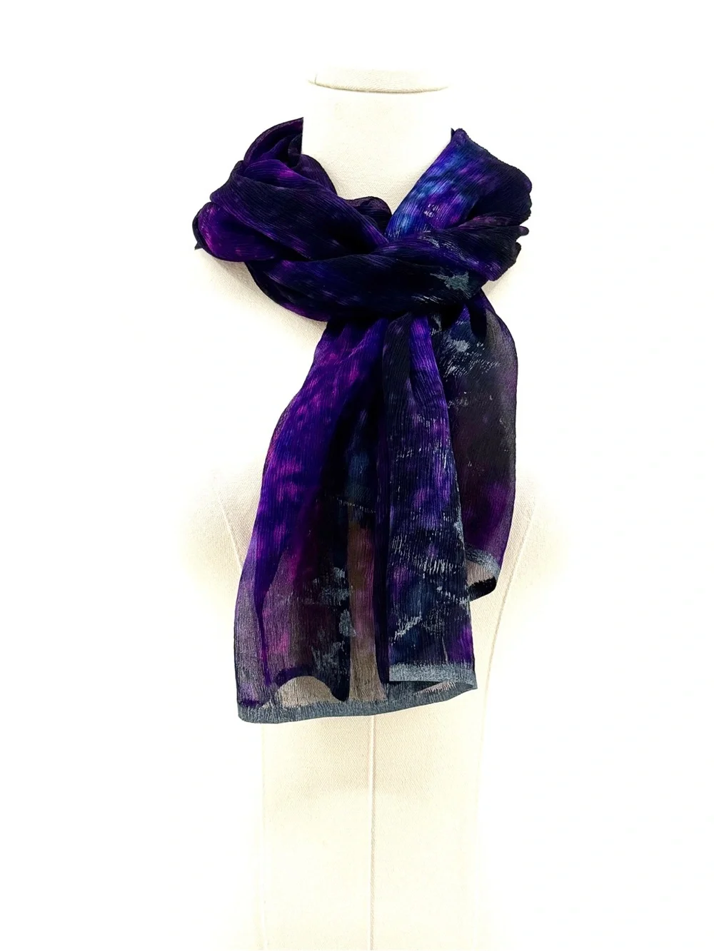 Vintage Purple and Black artisan crafted silk scarf shawl with silver highlights